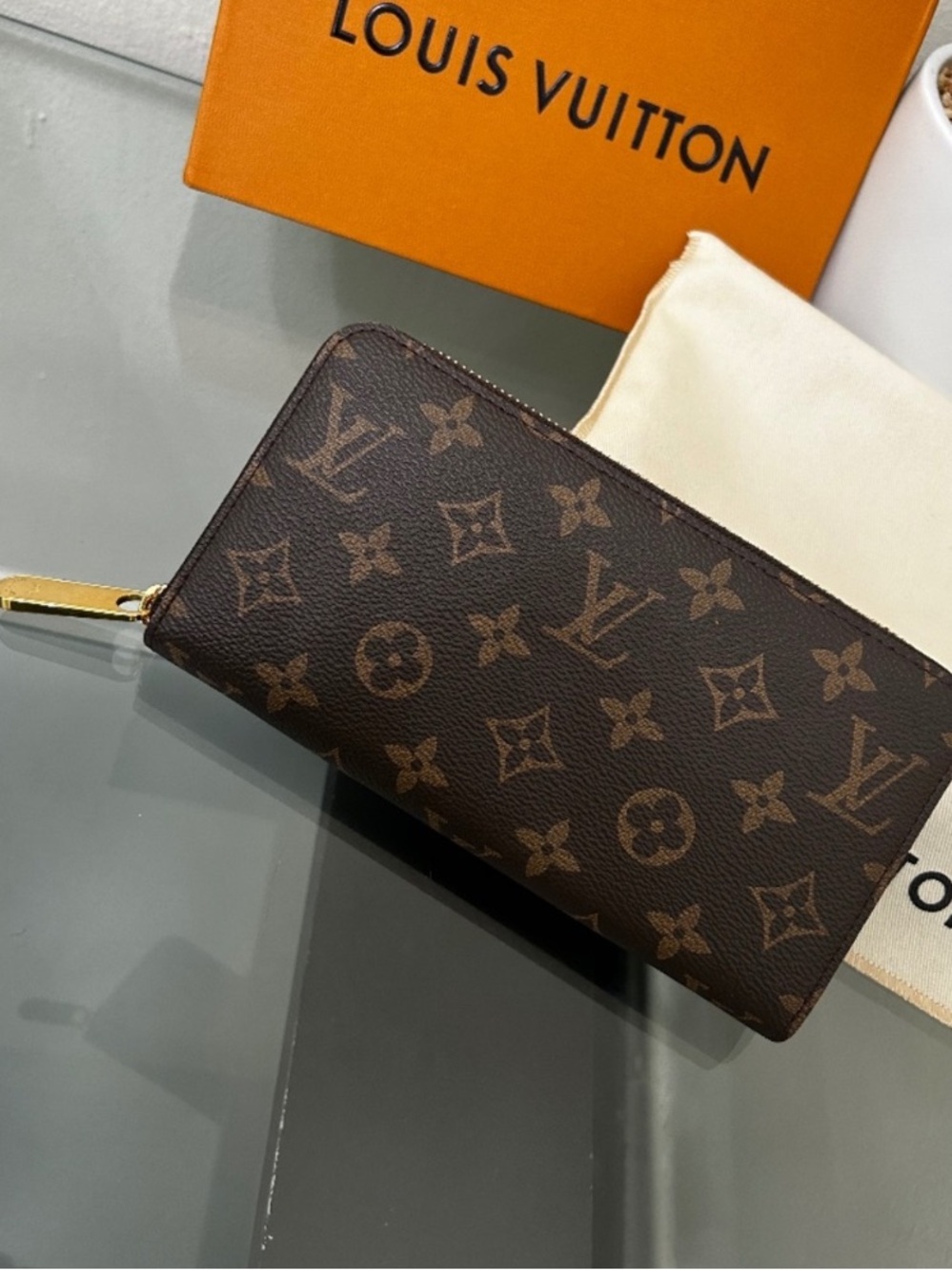 Louis Vuitton Monogram Canvas Zip Around Wallet - Brown with Gold Hardware